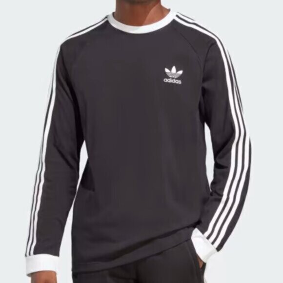 Adidas Adicolor Long Sleeve Black & White Slim Fit T-Shirt 3-Stripes  Men’s 2XL - Picture 4 of 10